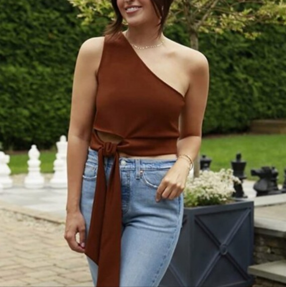 The Drop Brown One-Shoulder Top, Size M
